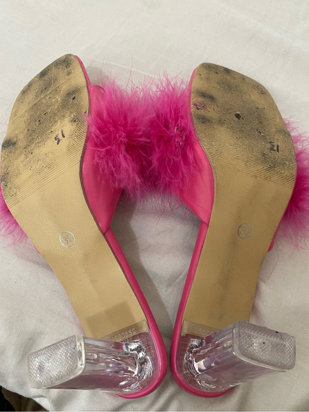 Women's Hot Pink Feather Slide Mules - Picture 4 of 4